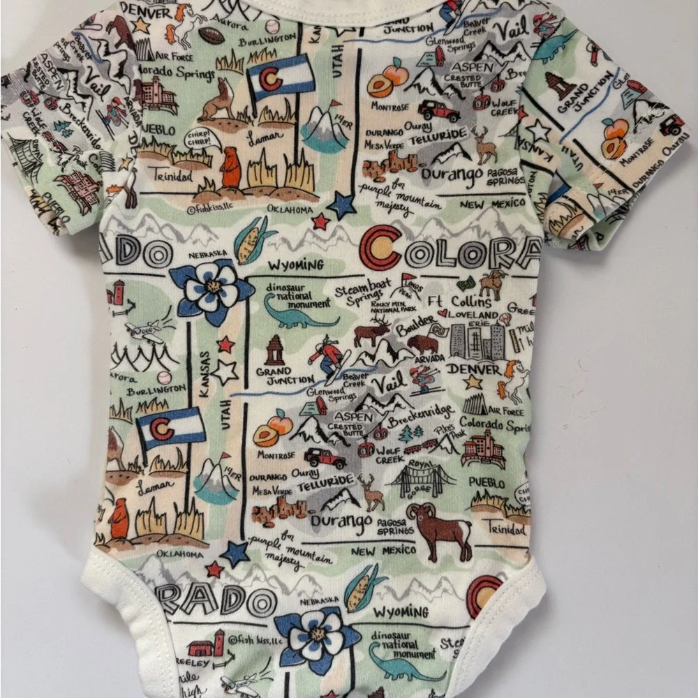 Fish Kiss Colorado Map Print Kids Bodysuit 0-3M